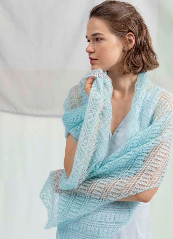 Echarpe tricotée main - Laine mohair et soie Lang Yarns