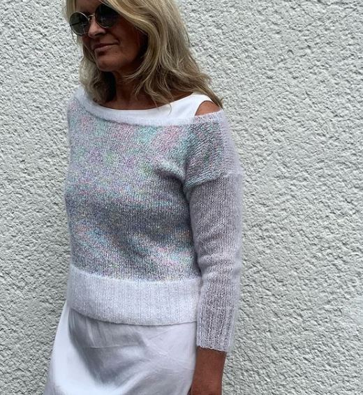 Pull tricoté en mohair et soie et paillettes