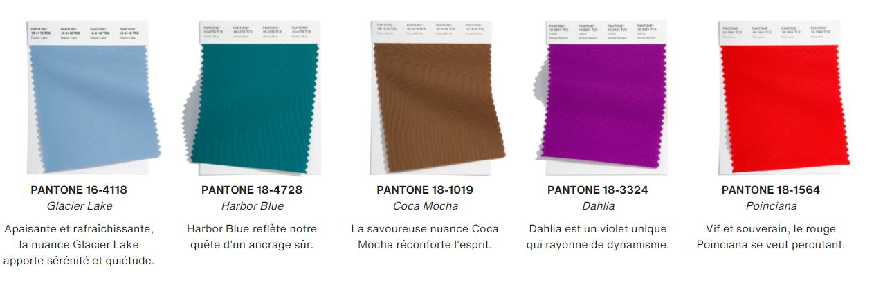 Couleurs tendances printemps été 2022 Pantone Institute