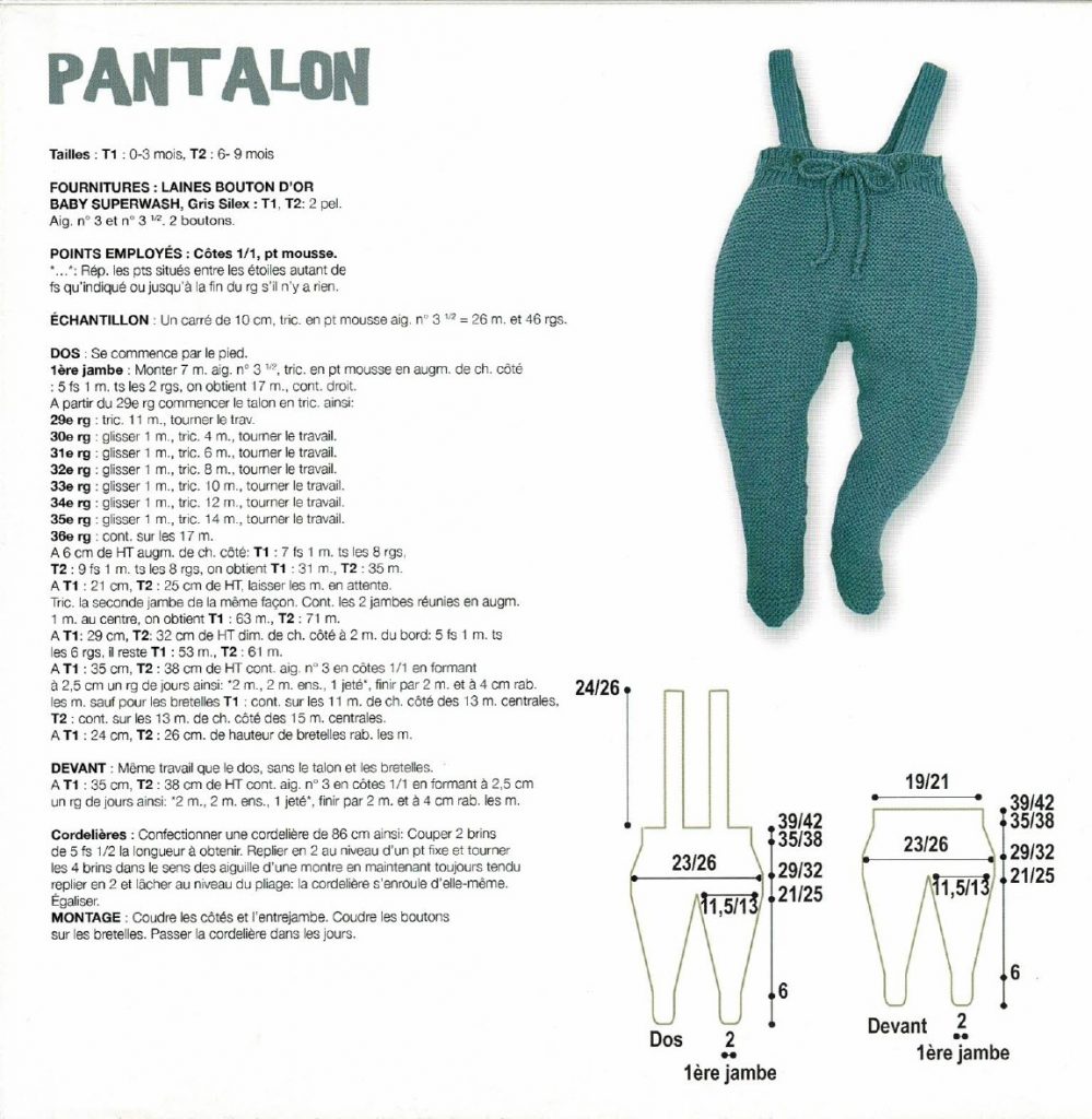 Explications pantalon layette Bouton d'Or