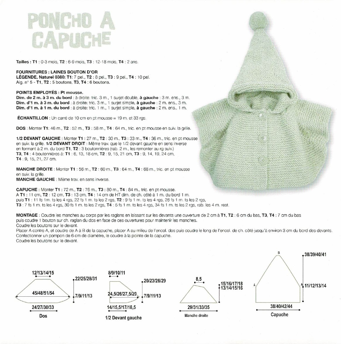 explications poncho à capuche layette bouton d'or