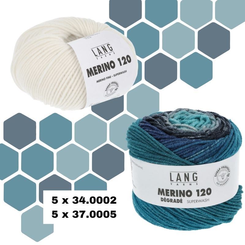 composition couleurs echarpe honey comb laine merino 120 et merino 120 degrade lang yarns