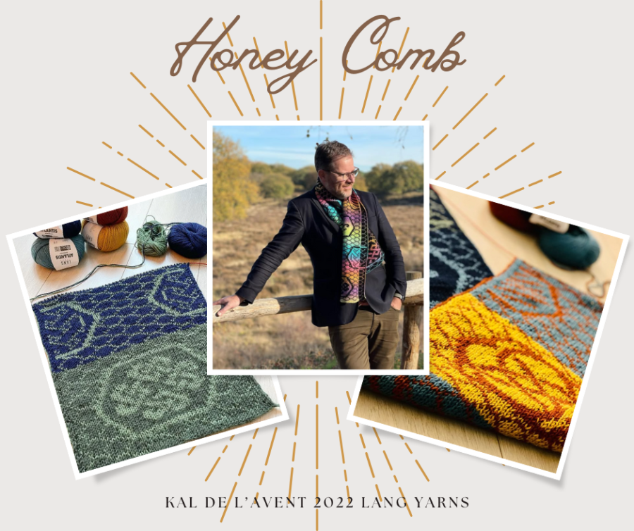 honey comb écharpe laine merino 120 lang yarns de happily knitting